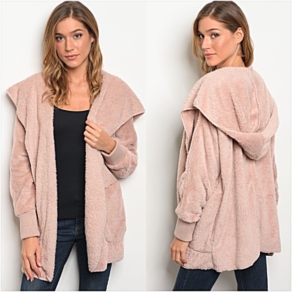 Fuzzy Blush Plush Fur Fleece Jacket Pockets O/S - Picture 4 of 6